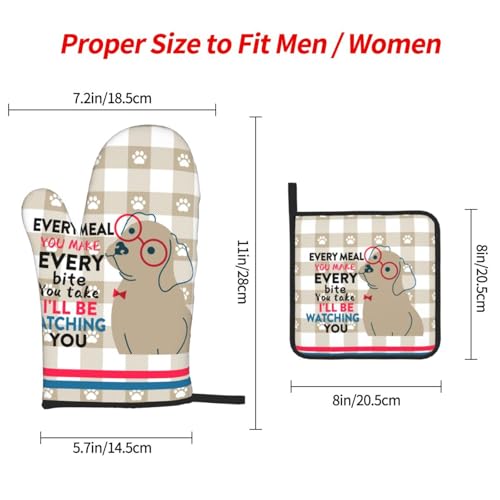 Funny Dog Oven Mitts and Pot Holders Sets of 3 Cute Oven Gloves (3 Count)