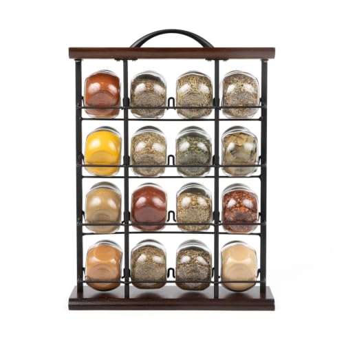 16 Jar Acacia Wood Vertical Spice Rack with Spices Included & 5