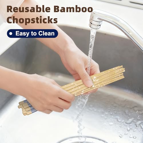 5 Pairs Bamboo Chopsticks Reusable Japanese Style Chopstick Gift Sets
