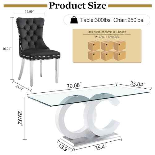 7 Piece Glass Dining Table Set for 6