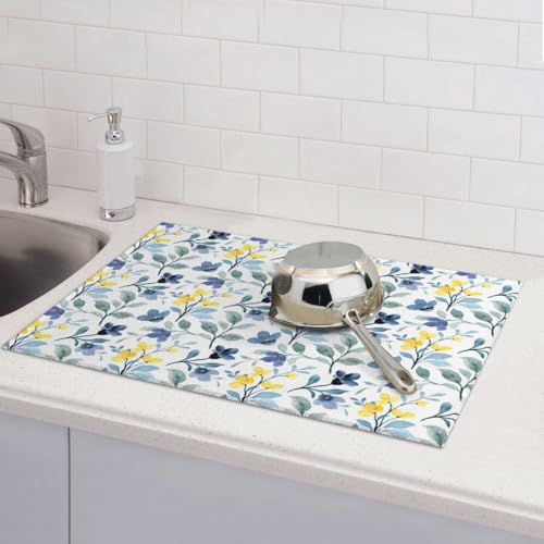 Floral Dish Drying Mat 18x24 for Kitchen Counter