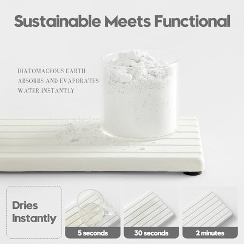 2PCS Water Absorbing Stone Drying Tray Mat for Bathroom Sink & Kitchen Counter Faucet Organizer (2 Count)