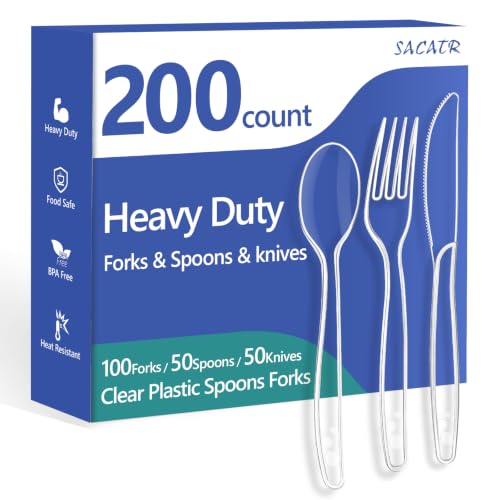 200 Count Clear Plastic Silverware Heavy Duty