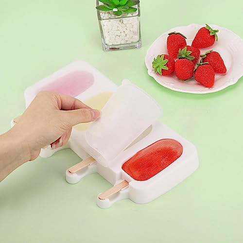 3 Set Popsicles Molds with Lids and 100 Pcs Wooden Popsicles Sticks (3 Count)