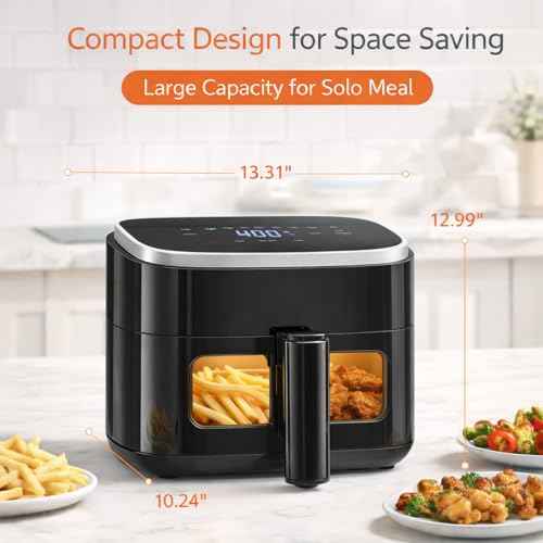 8-in-1 Air Fryer 4 Qt, Digital Preset Airfryer with Visible Window, Nonstick and Dishwasher-Safe Basket for Chips, Bake, Wings, 60-Min Timer, 1500W, Gray
