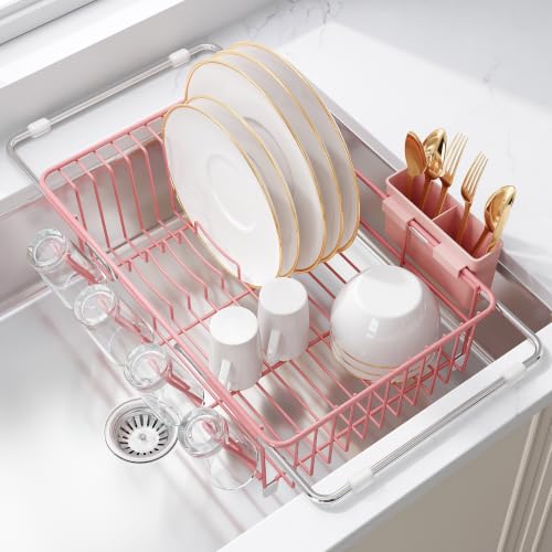 Pink Dish Drying Rack in Sink