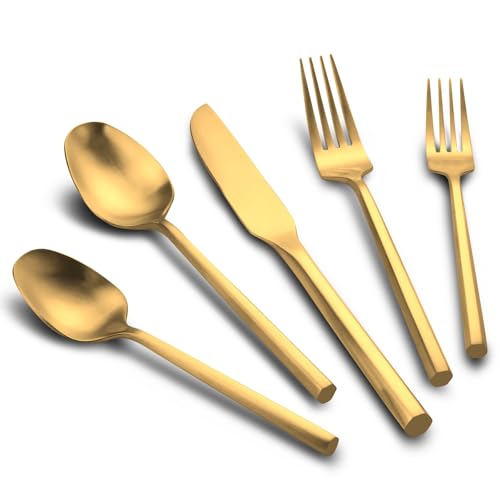 Matte Gold Silverware Set Hexagon Handle 20