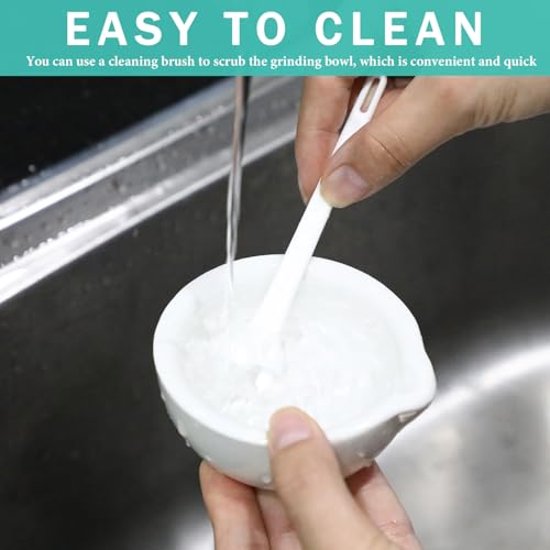 2 Sets Mini Porcelain Mortar and Pestle Set Porcelain Herb Grinder Crusher Grinding Bowl Kitchen Mixing Grinding Bowl with 2 Pieces Brushes for Seasonings (4 Count)