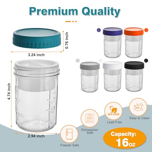 6 Pack Overnight Oats Containers with Lids and Spoons (6 Count)