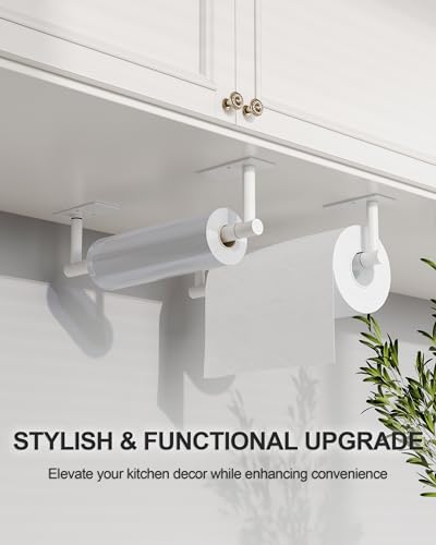 White Paper Towel Holder Under Cabinet Self Adhesive or Wall Mount