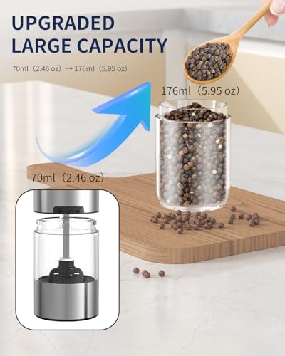 Gravity Electric Salt and Pepper Grinder Set Rechargeable Automatic Pepper Mills with External Adjustable Coarseness (2 Count)