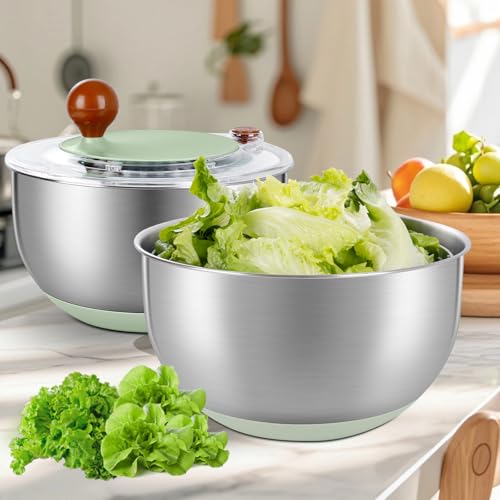 5.3Qt Stainless Steel Salad Spinner with Vibrant Green