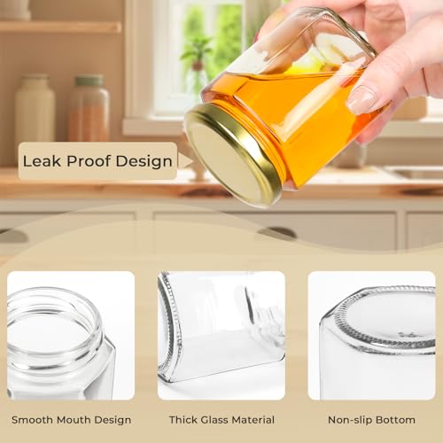 30 Pack 6 oz Clear Hexagon Glass Jars with Gold Lids (30 Count)