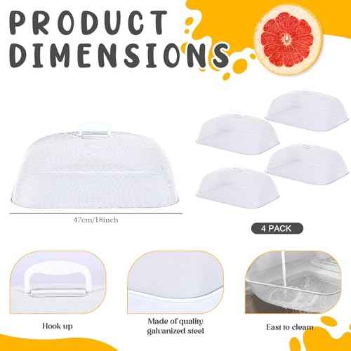 4 Pcs Metal Mesh Screen Food Cover for Outdoors Set Large 18.5 Inch Mesh Food Tents for Picnic Indoor Plate (4 Count)