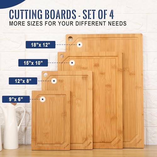 4 Piece Extra Large Bamboo Cutting Boards Set for Kitchen (4 Count)