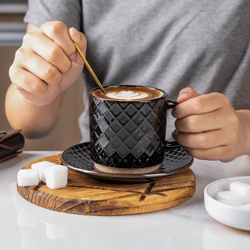 6 OZ Coffee Mugs with Saucer and Stand (4 Count)