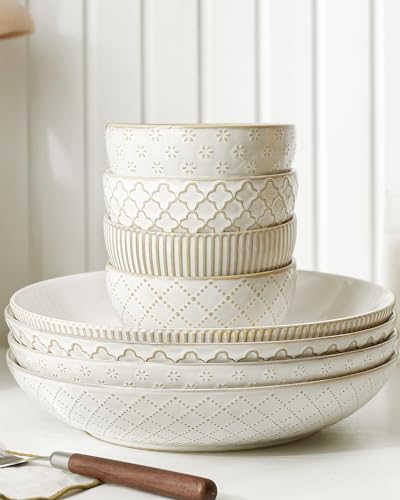 Ceramic Bowl Small Soup Bowls Set of 4 with Assorted Embossment (4 Count)