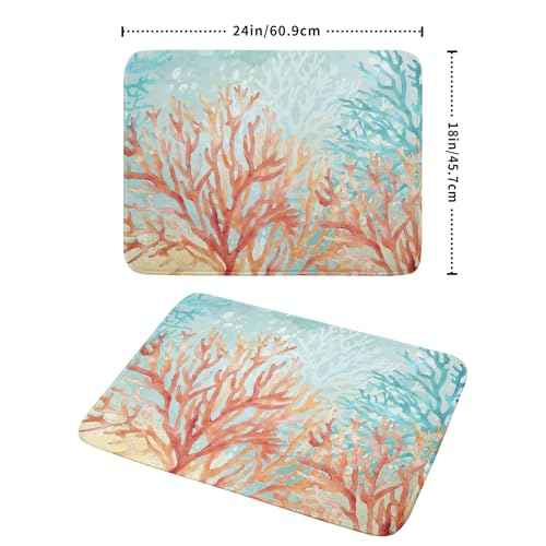 Coastal Coral Dish Drying Mat Beach Ocean Drainer Rack Mat 18x24 Inch Microfiber Absorbent Reversible Dish Dry Pad for Kitchen Counter Sink