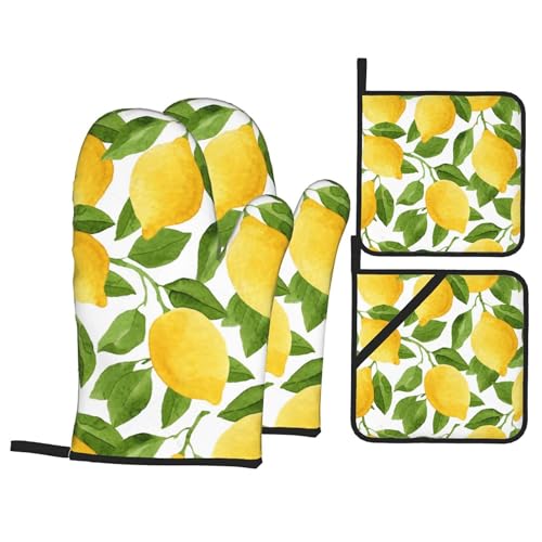 Bright Yellow Lemons Oven Mitts and Pot Holders Sets of 4