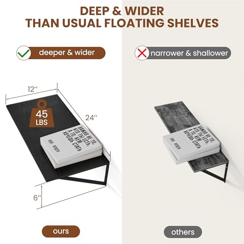 24W x 12D Deep Floating Shelves Set of 2 Black