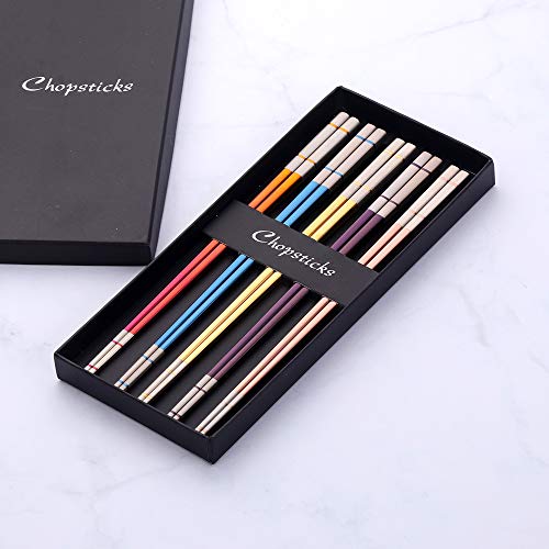 5 pair Nice Stainless Steel Featured Chopsticks Metal Reusable Chopsticks Chinese Square Chopsticks