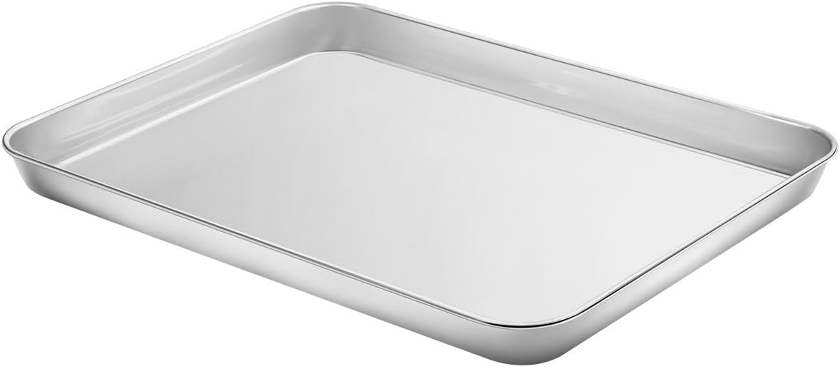 Baking Sheets Set of 4, Stainless Steel Cookie Pan Tray For Oven, Size 12.25 x 9.65 x 1 inch, Heavy Duty, Deep Edge, Superior Mirror Finish, Dishwasher Safe - Culinary Roots
