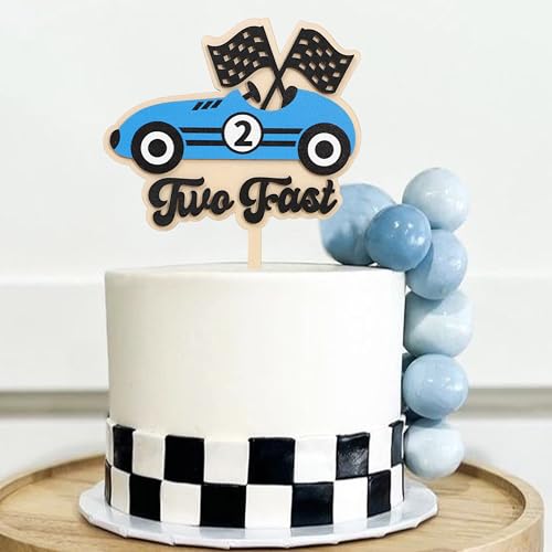 Wooden Two Fast Cake Topper