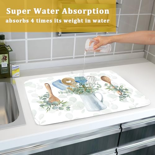 Sage Green Dish Drying Mat for Kitchen Counter