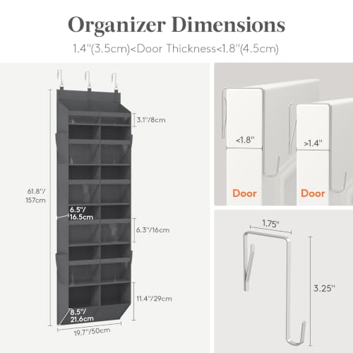 1 Pack Over the Door Organizer 12 Section Hanging Storage Dark Gray