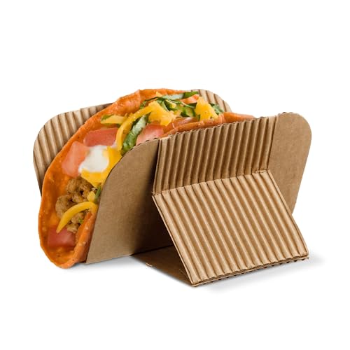 Disposable Kraft Paper Taco Holder Stand Food Tray Plates for Tacos & Pita (200 Count)