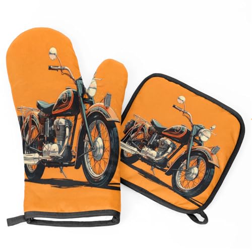 Motorcycle Theme Oven Mitts and Pot Holders Sets (2 Count)