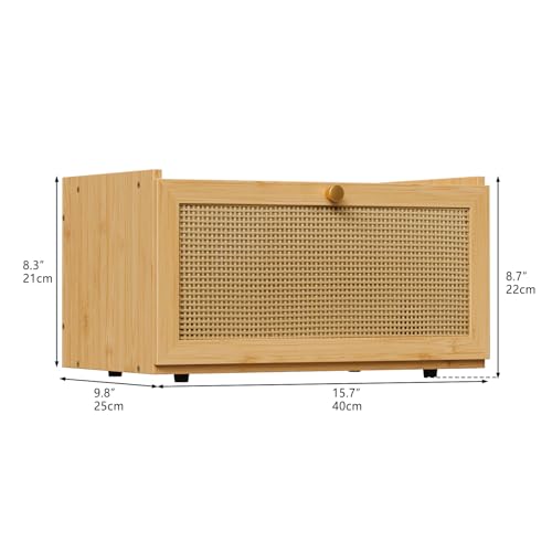 Rattan Bamboo Bread Box for Kitchen Counter Large Capacity Bread Storage Bin Farmhouse Bread Storage Container Rustic Bread Holder