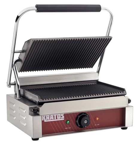 Commercial Electric Panini Sandwich Grill with Grooved Plates