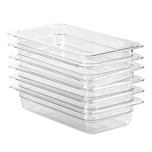 6-Pack 1/3 Size Food Pan 2.5 Inch Deep BPA Free Polycarbonate Food Storage Containers Stackable Clear Hotel Pan for Buffet Party Supplies Dishwasher Freezer Safe (6 Count)