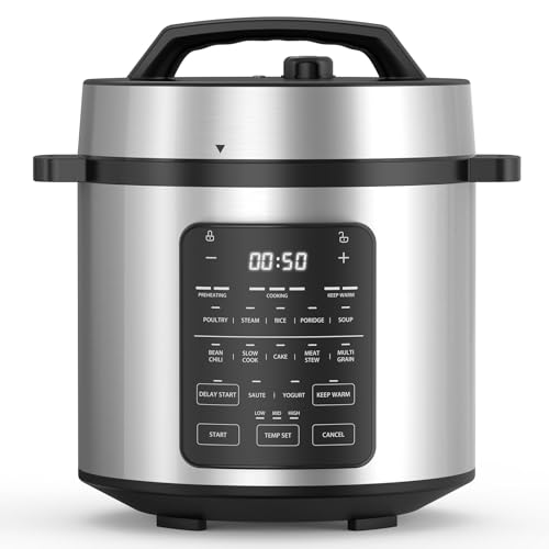14-in-1 Electric Pressure Cooker - 6QT Stainless Steel Slow & Rice Cooker, Steamer, Sauté, Yogurt Maker, Multi-Cooker with Dishwasher-Safe & Non-Stick