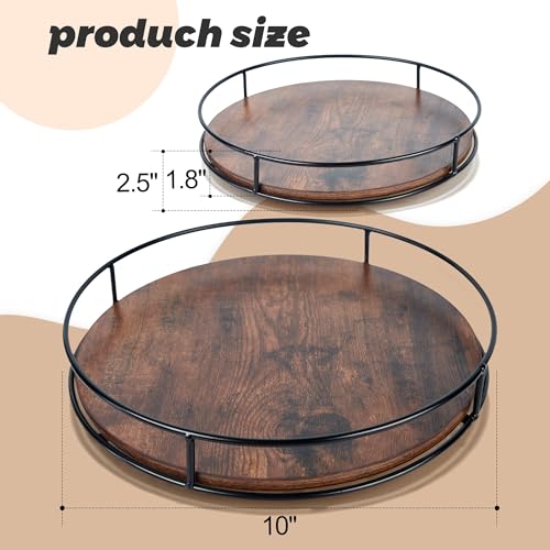 10" Rustic Brown Wood Lazy Susan