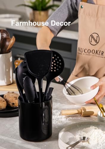 Ceramic Kitchen Utensil Holder for Countertop Organizer 6.4"Black