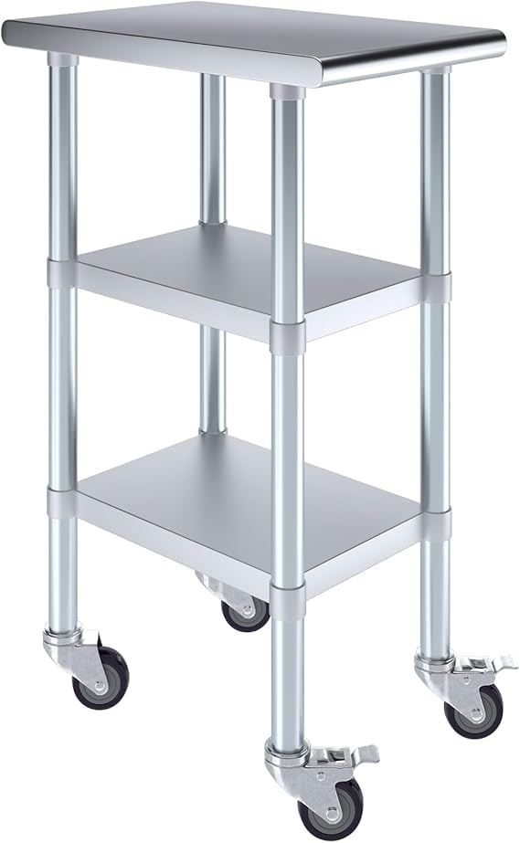 Stainless Steel Work Table with 2 Shelves and Casters