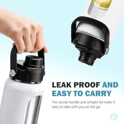 32 oz Glass Water Bottle with Straw and 2 Lids