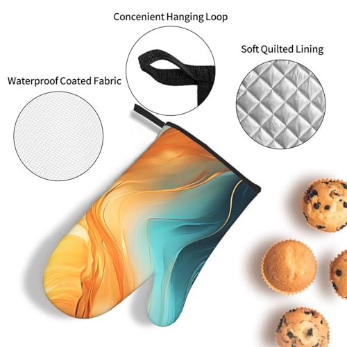 Orange Teal Marble Oven Mitts and Pot Holders Sets of 3 (3 Count)