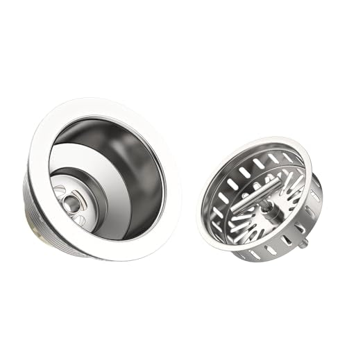 3-1/2 Inch Kitchen Sink Drain Strainer Assembly Made by All Stainless Steel with Strainer Basket/Drain Stopper, Replacement for Standard Commercial Drains