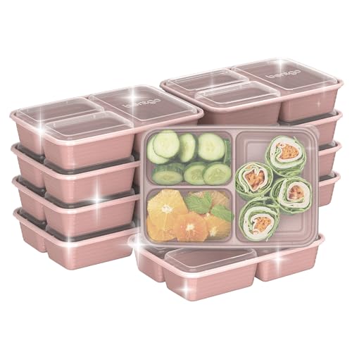 Prep - 20-Piece 3-Compartment Reusable Meal Prep Containers with Lids, PFAS & BPA Free Materials, Durable, Microwave, Freezer, & Dishwasher Safe To Go Food Storage (Rosette Glitter) (20 Count)