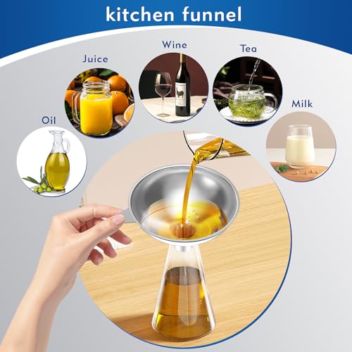 Stainless Steel Funnel with 30 Mesh Filter Food Grade Metal Funnel for Kitchen