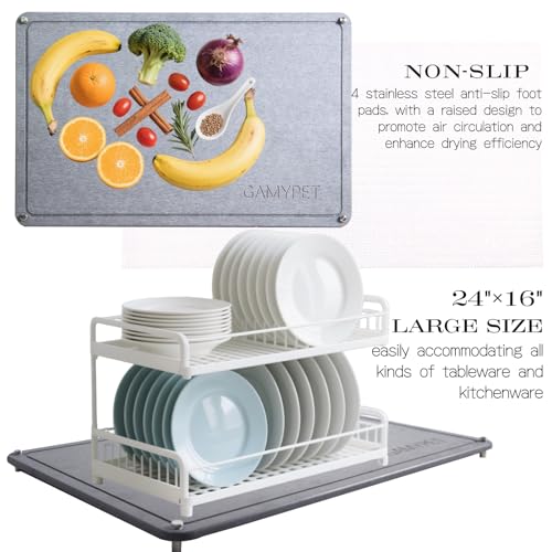 Large Dish Drying Stone Mat for Kitchen 24"x16" Light Gray