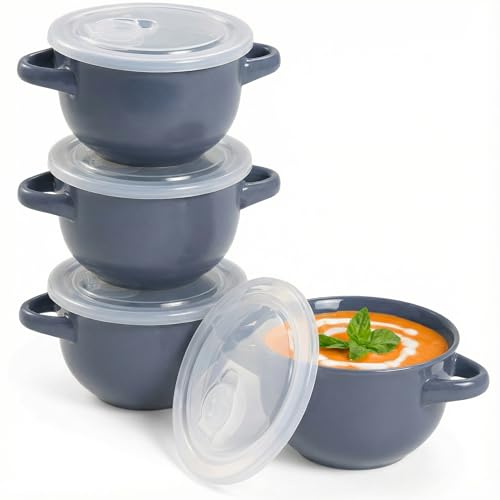 French Onion Soup Crocks with Lids & Handles (4 Count)