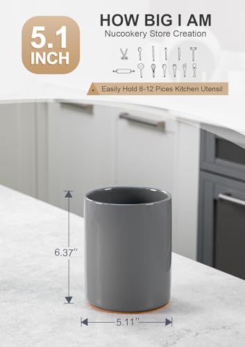 Ceramic Kitchen Utensil Holder for Countertop Organizer 6.4" Gray (18 Count)