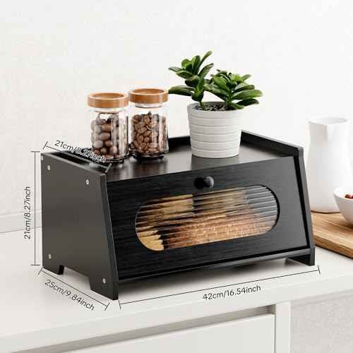 Black Bread Box for Kitchen Countertop