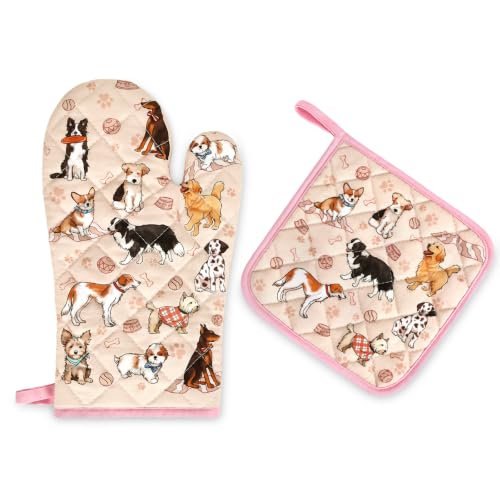 Cute Dog Oven Mitts and Pot Holders Set (2 Count)