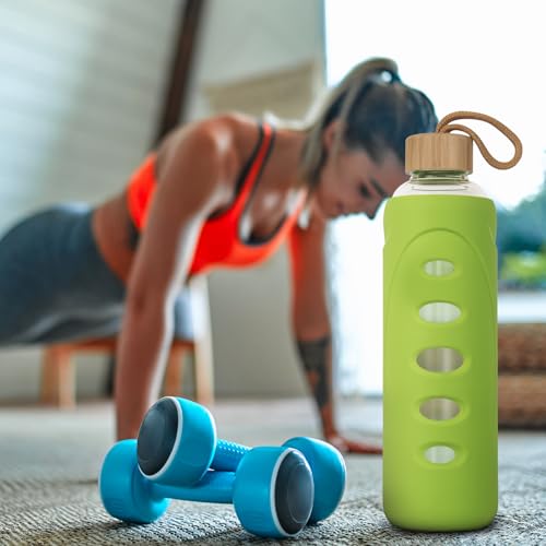 32 oz Narrow Mouth Glass Water Bottle with Windowed Silicone Sleeve