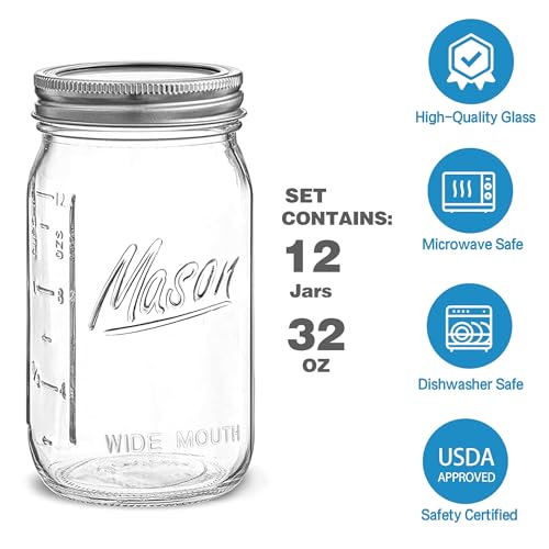 Wide Mouth Mason Jars 32 oz (12 Count)
